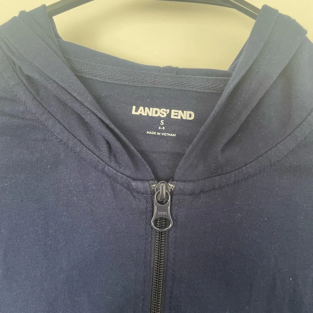Lands' End Navy Hooded Zip-Up Dress – Size S - Picture 2 of 7